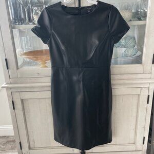 ANN TAYLOR PETITE FAUX LEATHER SHEATH DRESS BLACK SIZE 4P